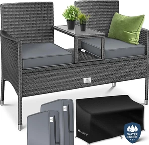 ® Panca Da Giardino in Polyrattan Con Tavolo Integrato + Cuscini, 2 Posti, 133 × - Foto 1 di 12