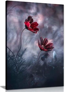 Red Flowers Floral Garden Bokeh Framed Canvas Print Wall Art Home Decor - Picture 1 of 6