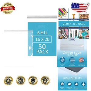 Waterproof 16" x 20" Extra Heavy-Duty Zip Bags, 6 Mil - 50 Precut Storage Bags - Picture 1 of 6