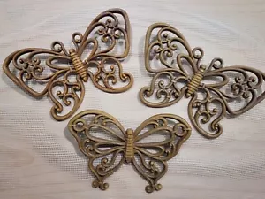 Vintage Dart Homco Butterfly Decor Lot 3 Brown Faux Wicker Rattan 7537 Wall Hang - Picture 1 of 9