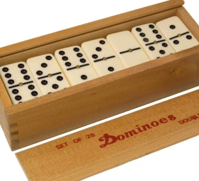 Double Six Club Pub League Dominoes with Spinners - Set of 28 in Wooden Box UK - Image 1 of 4