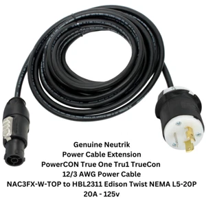 Neutrik Powercon TrueOne1 TrueCon Edison NEMA L5-20 Verlängerungskabel 240V 12/3 AWG - Bild 1 von 3