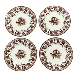 Wedgwood Williams Sonoma Salad Dessert 4 Plates Pumpkin Beige Brown Thanksgiving - Picture 1 of 9