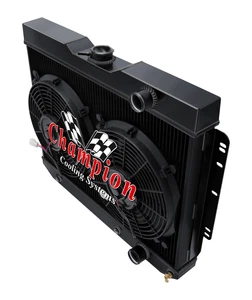 3 Row RS Champion Black Finish Radiator,2 12" Fans - 1959 - 1962 Chevy Kingswood - Imagen 1 de 9