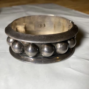 Vintage Taxco Mexico FHV 925 Sterling Silver Ball Bead Clamper Bangle 74g - Picture 1 of 15