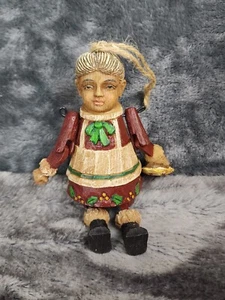 Christmas Ornament BAKER Faux Wood Lady With Pie Movable Arms Legs Hanging Decor - Picture 1 of 6