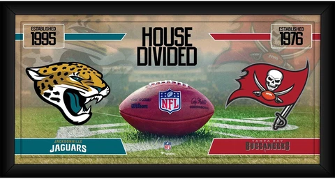 Jacksonville Jaguars vs Tampa Bay Buccaneers Frmd 10 x 20 House Divided Collage Cover