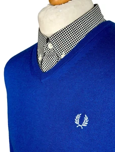 Fred Perry V Neck Jumper (Royal Blue - Size M - 40" Chest) Mod Scooter Casuals - Picture 1 of 10