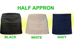 Half Size Waiter Waitress short Apron Bar café Pub Hotel 2 Pockets Plain Solid - Picture 1 of 11