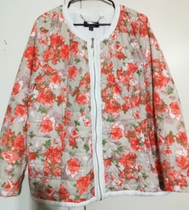 Dennis by Dennis basso XL floral simi quilted Jacket peach, orange, white, green - Picture 1 of 12