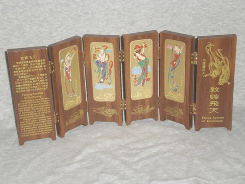 Flying Apsatas of Dunhuang wood screen 5" tall x 11 1/2" long 6 panels FREE SHIP Cover