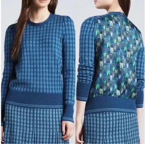 Tory Burch Runway Sweater Women XL Scarab Beetle Merino Wool Silk Mixed Prints - Picture 1 of 11