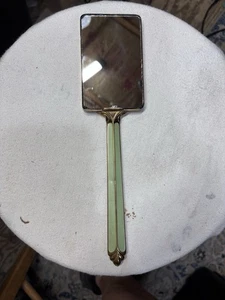 Art Deco Handspiegel grün mit Goldrand - Bild 1 von 5