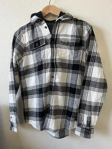 Silver Jeans Boy’s Hooded Flannel Shirt Black And White Plaid Pattern XL 14/16 - Picture 1 of 5