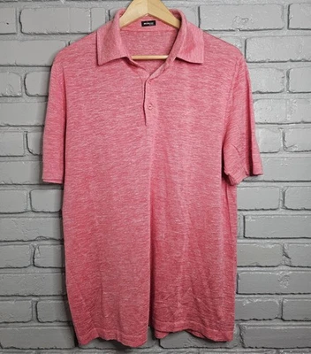 Camisa polo masculina Kiton Napoli linho seda tamanho 54 XL coral - Imagem 1 de 4