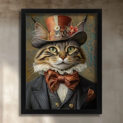 Maine Coon Cat Steampunk Wall Art Victorian Dapper Cat Portrait Print Cat Gift - Image 1 of 2