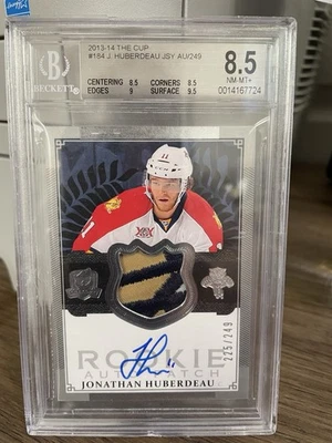 2013 14 UD The Cup Jonathan Huberdeau Auto Patch BGS 8.5 Rookie Rc /249 3 Clrs - Image 1 of 2