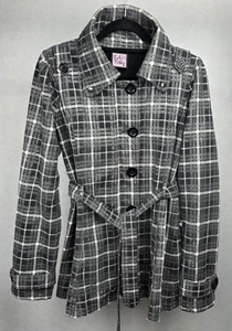 L A Kitty Women's Jacket Black Plaid Silver Glitter Button Up Belt Grunge XL - Picture 1 of 8