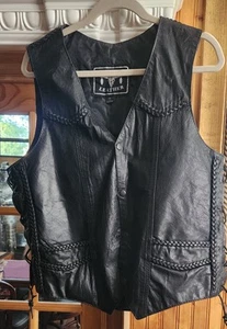 Barney's Leather Unisex XL Motorcycle Vest Braided Front Back Club Patch On It - Picture 1 of 8