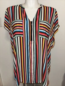 Torrid 3X (22-24) Multicolor Stripe Zip Front Short Sleeve Blouse NWT $39.50 - Picture 1 of 8