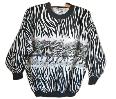 Sudadera Top Vintage Años 80 Para Mujer Grande Sky Lite Cebra Brillo Brillante Gráfico L Foto 1 de 4