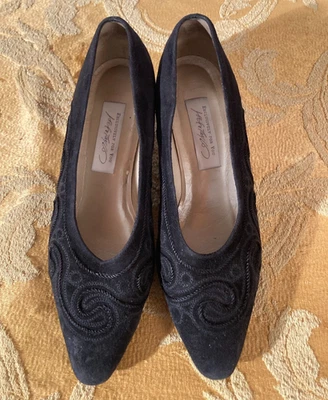 Vintage 90s Black Suede Heels Whimsigoth Goth Steampunk Victorian Grunge Size 9B - Image 1 of 4