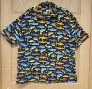Max Boxxer Herren XL Bunt Fisch & Köder Knopfleiste Hemd Angeln Bootfahren Florida - Bild 1 von 5