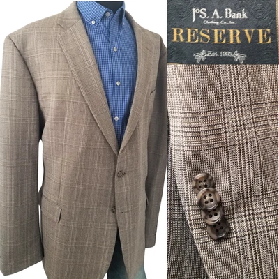 Jos Bank "Reserve" Marzotto Men Brown Plaid Tweed Blazer 52L Sport Coat Jacket - Image 1 of 4