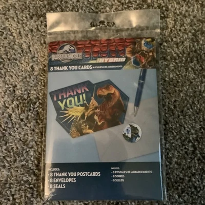 JURASSIC WORLD Dino Hybrid THANK YOU NOTES (8) ~ Birthday Party Supplies Cards - Image 1 of 2