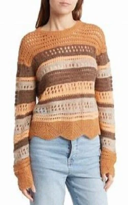 Camiseta Mother 8366-1041 pescoço falso vieira excelente estado usado marrom multi listrada lã alpaca - Imagem 1 de 4