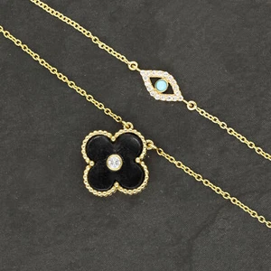 14K Gold VS/F-G Diamant und Türkis Edelstein Evil Eye Bettel feines Armband - Bild 1 von 7