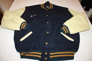 Vintage STEWART & STRAUSS Letterman’s VARSITY JACKE BLAU/BEIGE/CREME XXL LANG - Bild 1 von 3