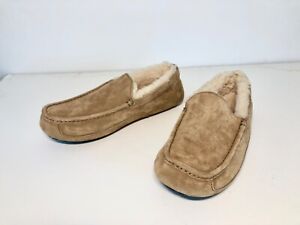 Ugg Men's Chestnut Suede Sheepskin Ascot Slippers Moccasin Shoes 10 EUC