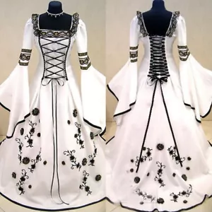 Gotisches Schwarzweiss-Hochzeitskleid Puffärmel Organza Viktorianisches Country - Bild 1 von 9