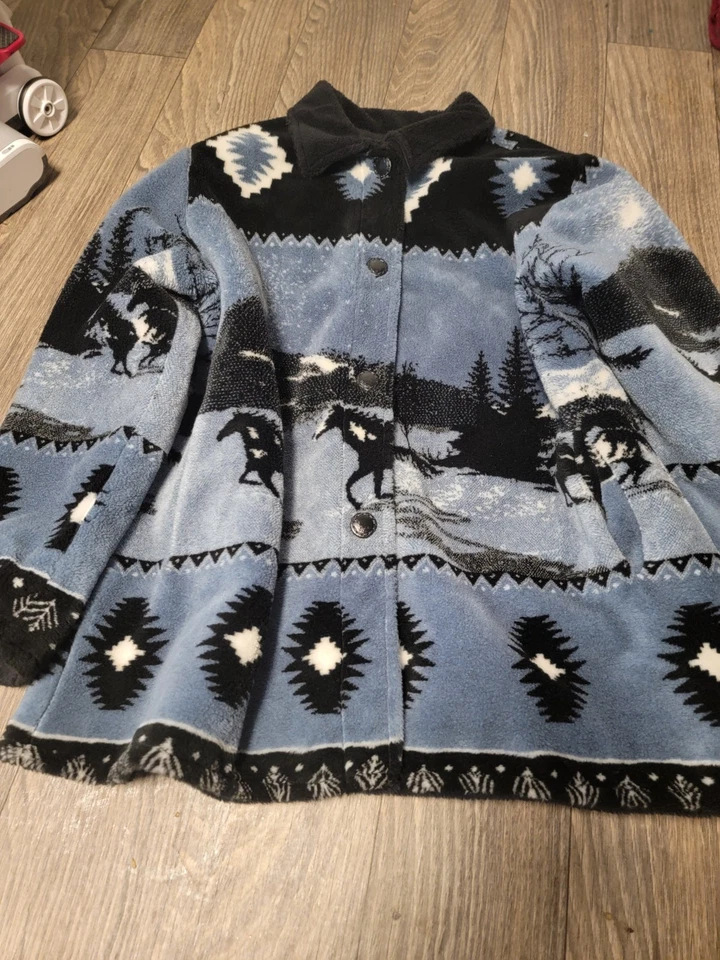 Chaqueta polar Western Horses para mujer mediana azul negra Sherpa talla 2XLarge  Foto 1 de 4