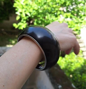 BOTTEGA VENETA - Bracciale Bangle - ARGENTO E LEGNO D'EBANO - Originale - Picture 1 of 3