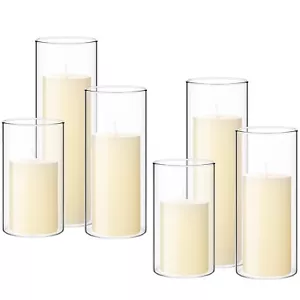 Shihanee Set of 6 Pillar Candles and Glass Cylinder Vases Clear Cylinder Hold... - Picture 1 of 7