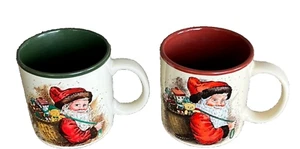 Vintage 1980's Santa Christmas holiday coffee cups mugs. Set of 2 - Picture 1 of 7