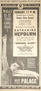 1933 Newspaper Page - Katherine Hepburn in "Morning Glory" Movie Ad - Picture 1 of 2