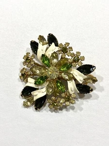 Vintage Juliana Stil grüne Strass Brosche Krappenfassung Emaille Borte - Bild 1 von 9