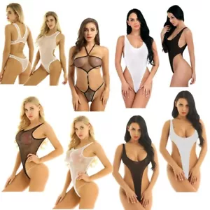 Body Donna Maglia Vedere Attraverso Leotard Lingeires Taglio Alto Monokini Abbigliamento Da Notte - Foto 1 di 66