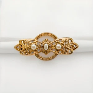 Spilla spilla vintage stile edoardiano con perle finte in tono oro vintage - Foto 1 di 3
