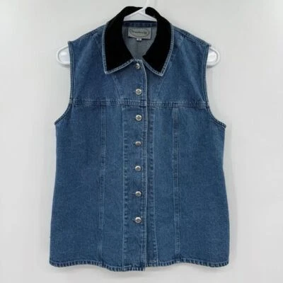 Stonebridge Vintage Vest Size small denim Jean Sleeveless Top velvet collar - Image 1 of 4