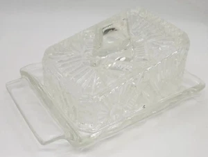 Vintage Large Clear Pressed Glass Cheese Dish With Lid,Handle/Knife Rest F/P&P - Picture 1 of 17