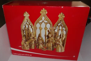 Vintage JC Penney 7pc Nativity Set Gold Leaf Jeweled Gothic Christmas - Flawed - Picture 1 of 5