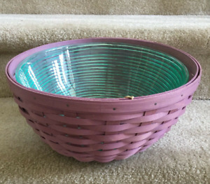 Longaberger Pale Purple Slope Basket Bowl with Hard Plastic Green Bowl FREE SHIP