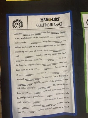 Madlibs Quilting Sayings Black 23" Panel 100% Cotton Fabric Three Panels Incl - Image 1 of 4