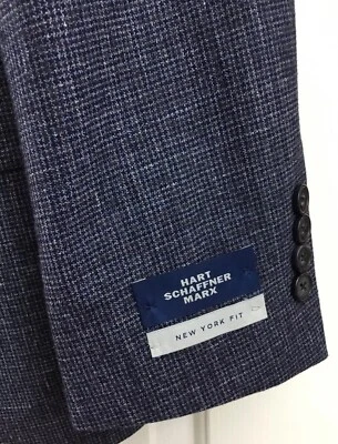 Hart Schaffner Marx 2-Piece Suit Mens 40R New York Fit Blue Wool Silk Linen $995 - Image 1 of 4