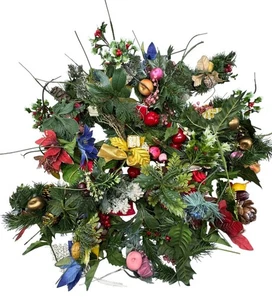 Vintage 2,5 Pfund Posten künstliche Weihnachten Blumen Stechpalme Beeren Tannenzapfen Stiele Schleife LESEN - Bild 1 von 10