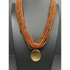 Multi-layered Gold Pendant Beaded Necklace - Picture 1 of 7